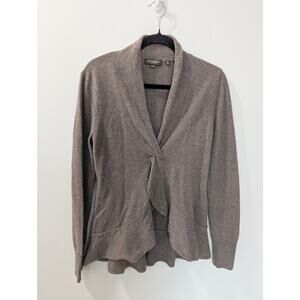 REPEAT Cashmere Brown Twist Front Ruffle Sweater
